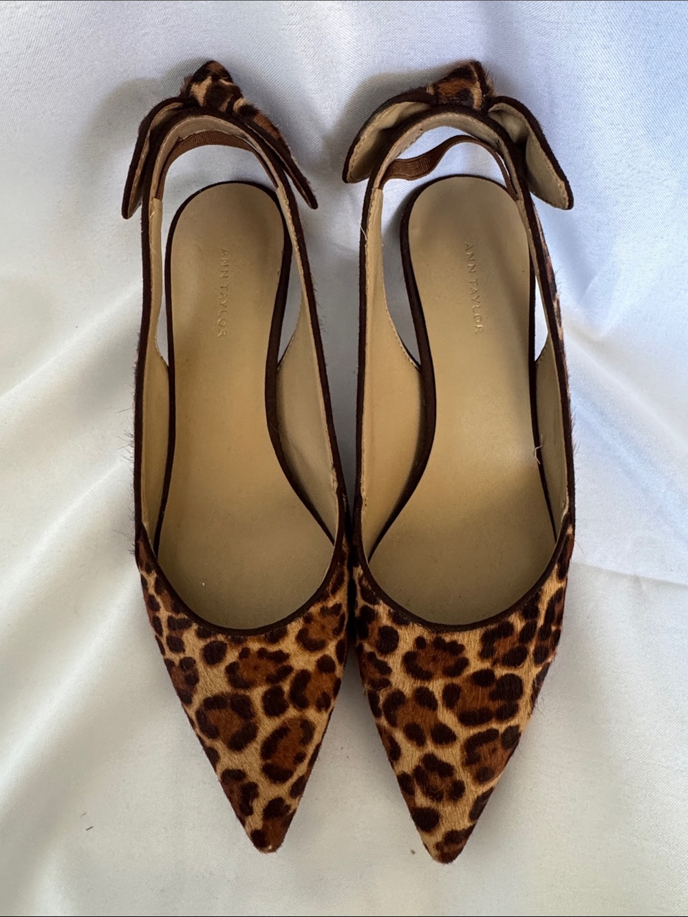 Ann Taylor Leopard-Print Pointed Toe Slingback Flats - Brown & Black